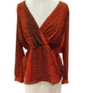 Michael Kors Kobe Print Peplum Blouse – Choco Mandarin – Size Medium (NWT $89.50